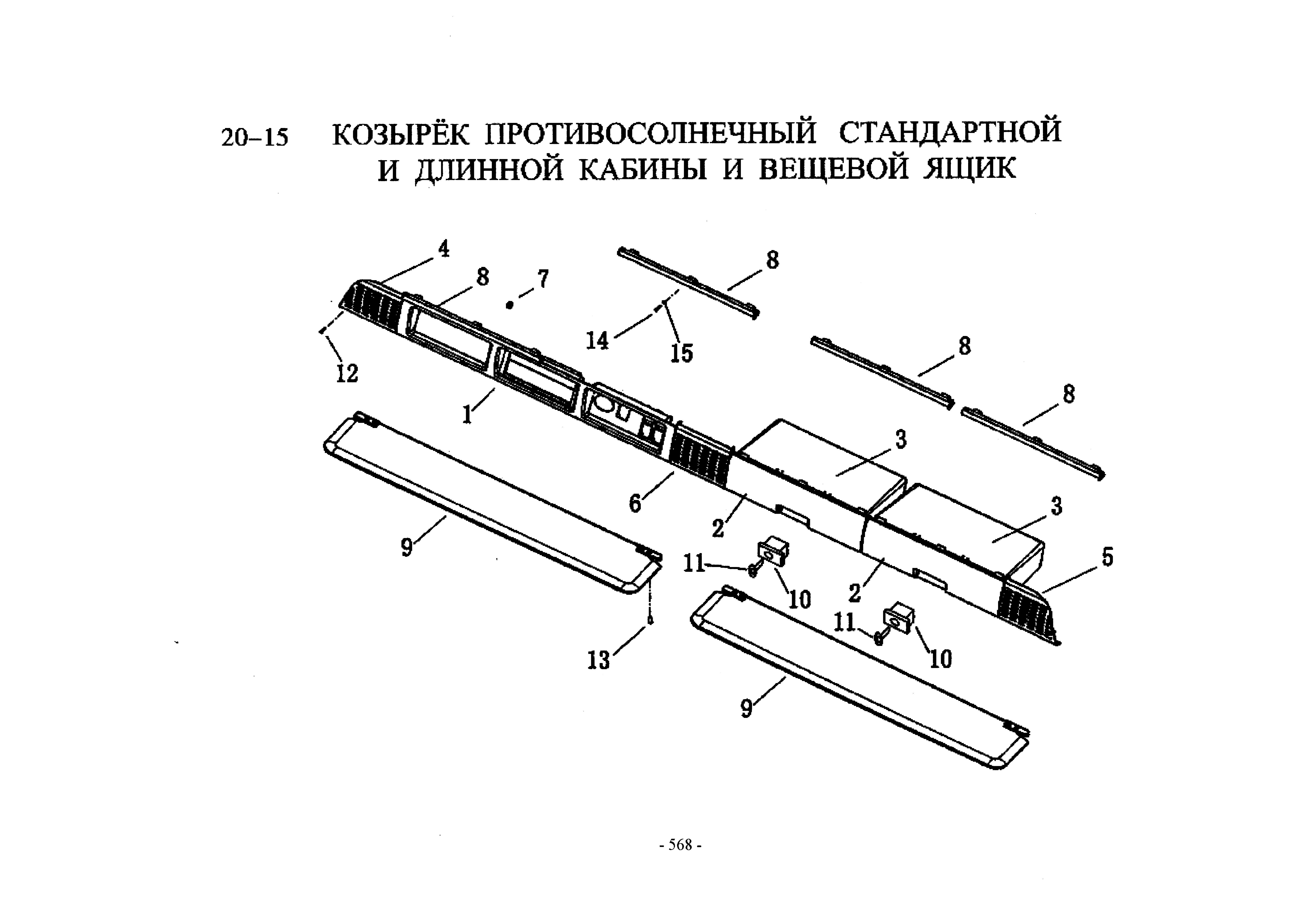 Схема Вещевой ящик и солнцезащитные козырьки